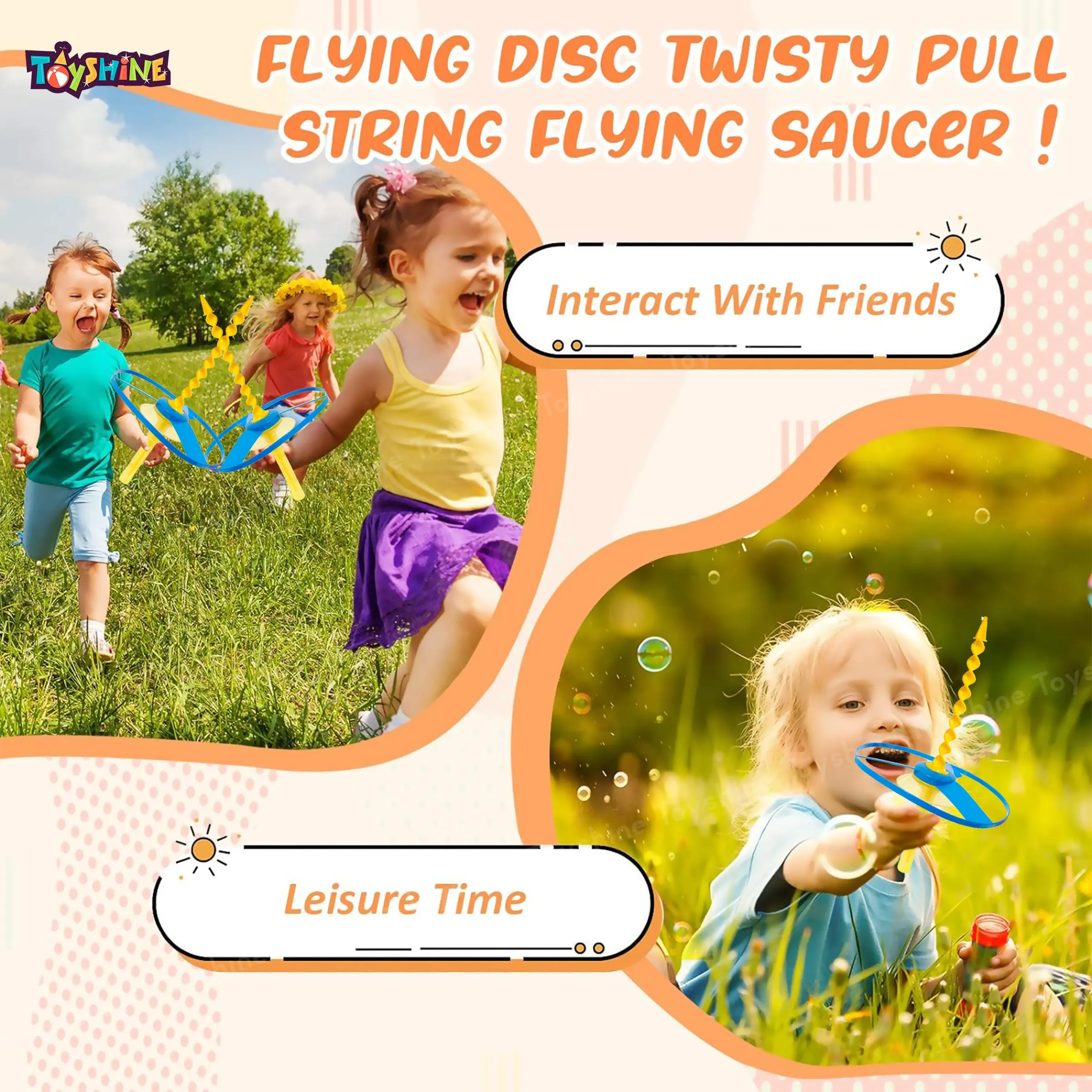 Toyshine Twisty Pull String Flying Saucer Fly and Catch Helicopter Toy Flies Upto 50 ft Outdoor and Indoor Play for Age 3 