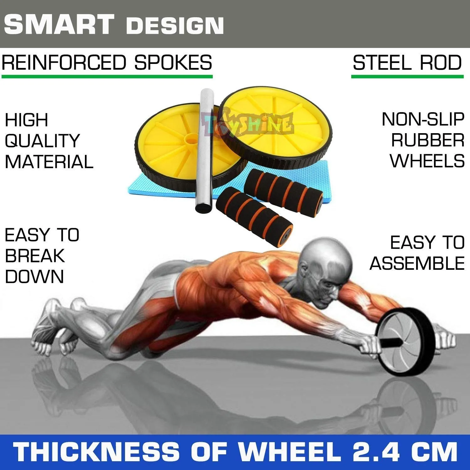 Toyshine Wheel Exerciser for Abs Workout, Abdominal Roller for Home Workout Equipment (SSTP)