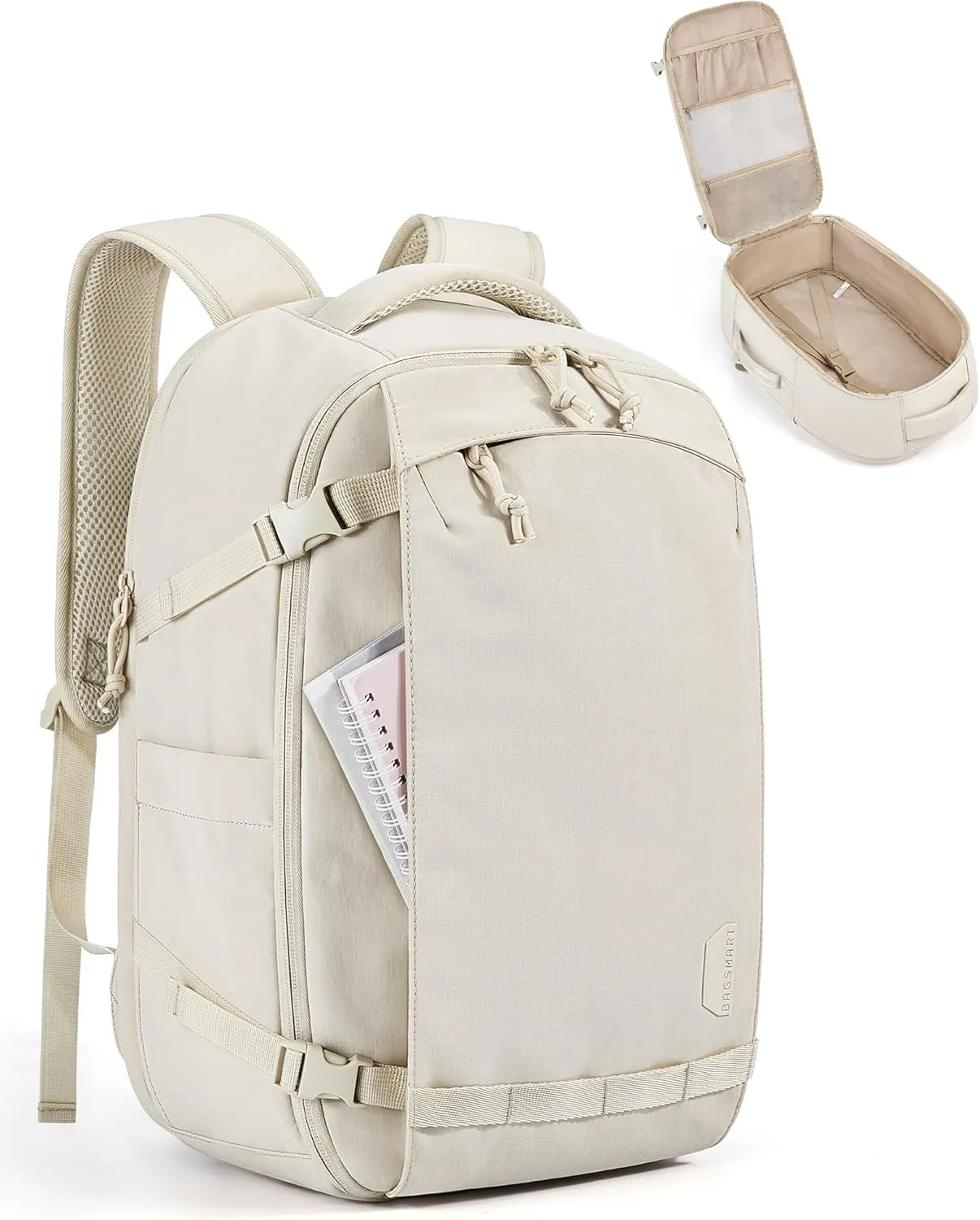 Travel Backpack for Women, 30L Travel Backpack Carry on Flight Approved, TSA Approved Personal Item Travel Bag, Water Resistant Weekender Bag Luggage Daypack, Beige