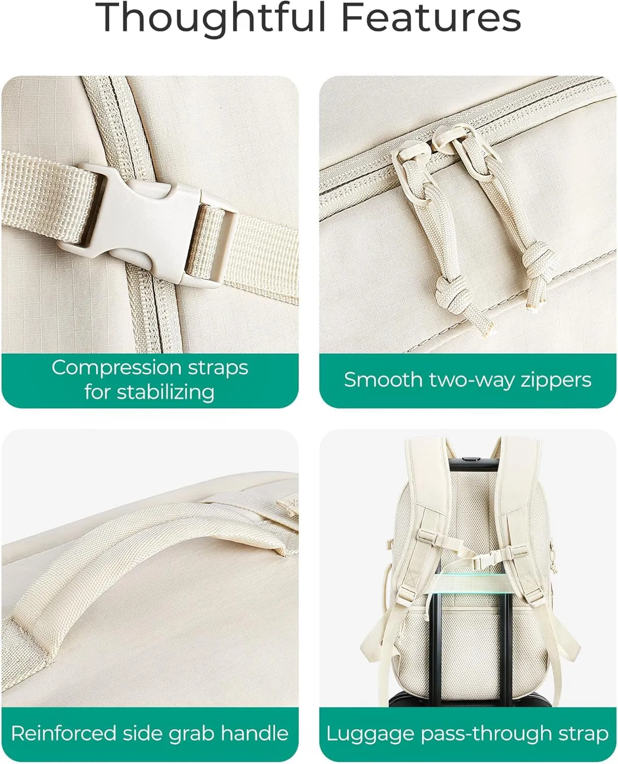 Travel Backpack for Women, 30L Travel Backpack Carry on Flight Approved, TSA Approved Personal Item Travel Bag, Water Resistant Weekender Bag Luggage Daypack, Beige