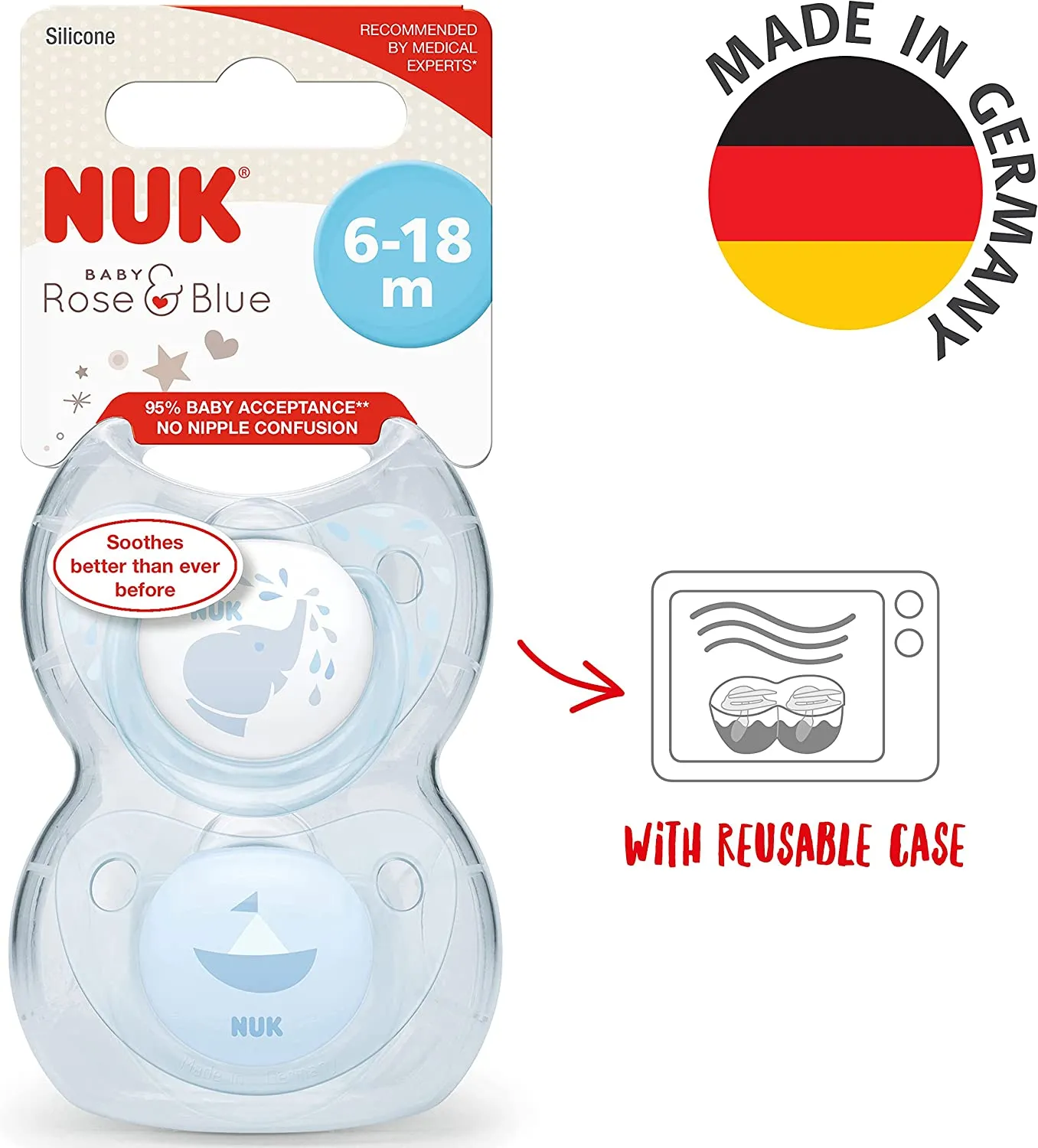 Trendline Silicone Soother, Baby Blue, 6-18M, Pack Of 2