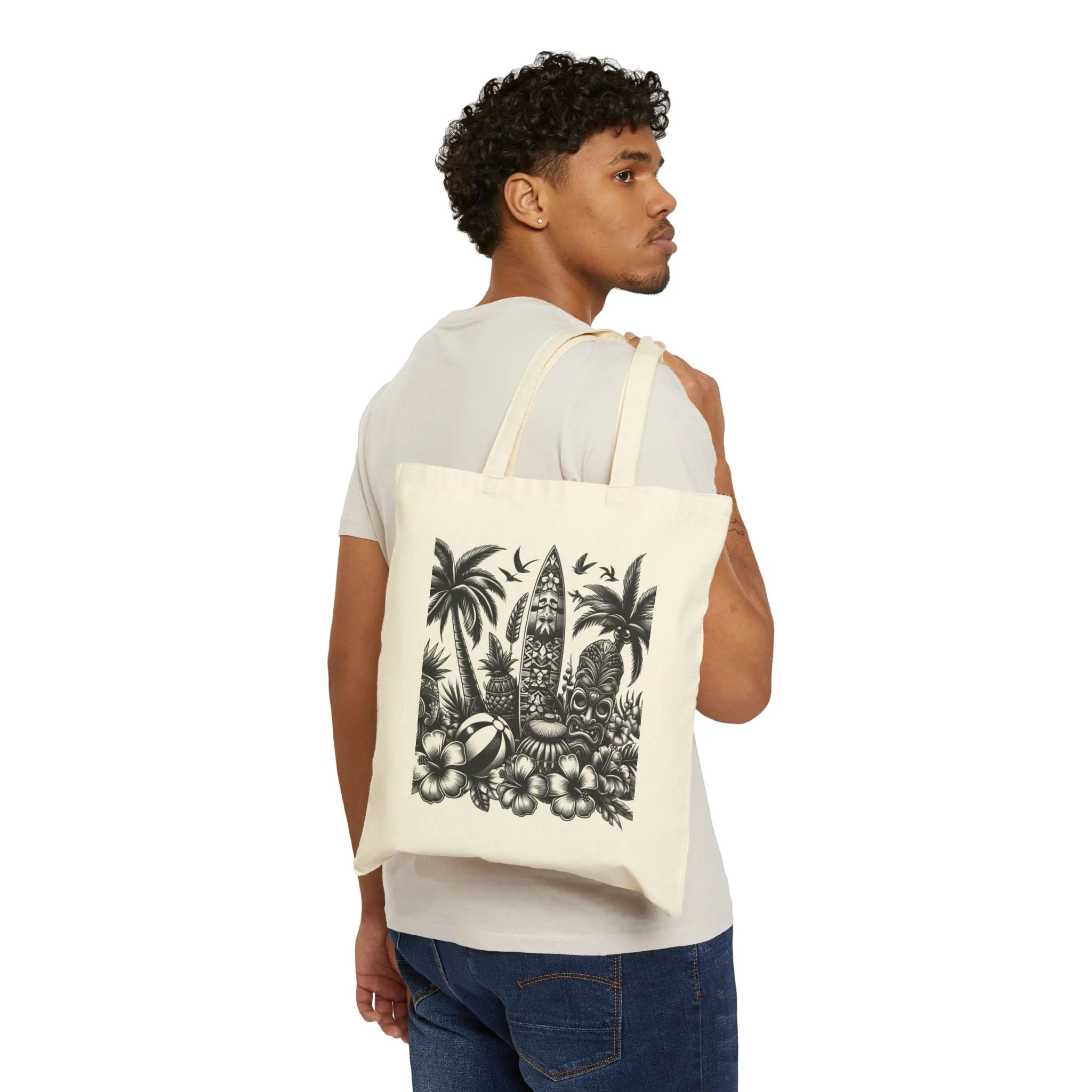 Tropical Vibes Cotton Canvas Tote Bag - Perfect for Beach Days and Everyday Use