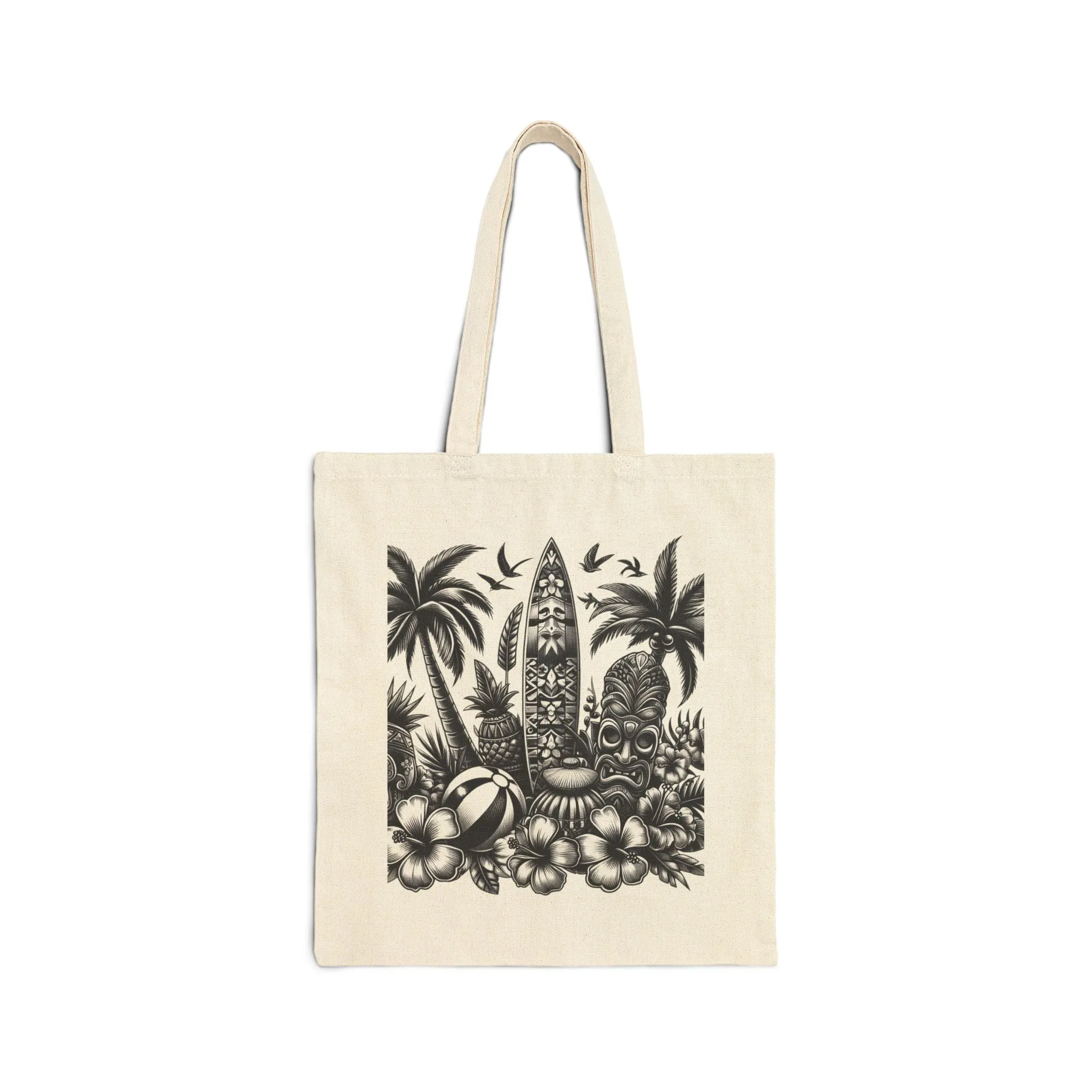 Tropical Vibes Cotton Canvas Tote Bag - Perfect for Beach Days and Everyday Use