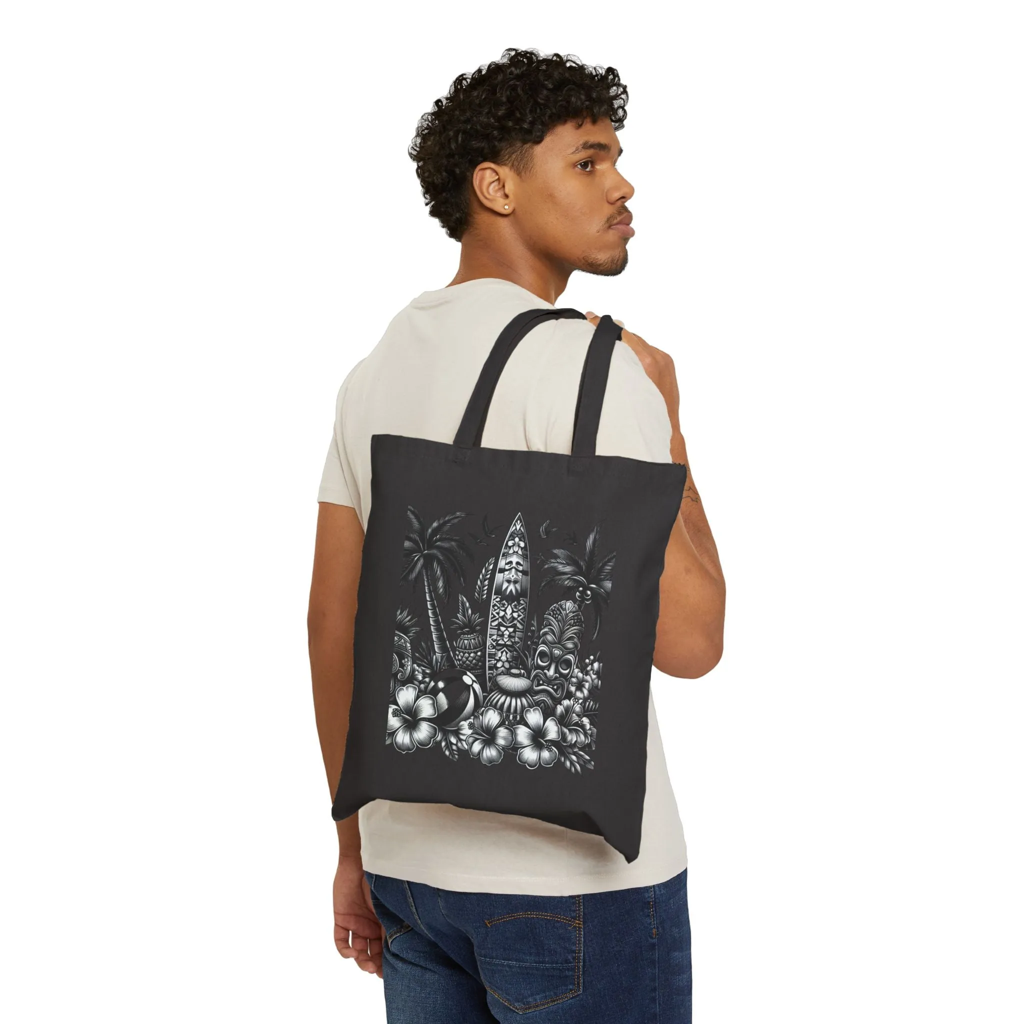 Tropical Vibes Cotton Canvas Tote Bag - Perfect for Beach Days and Everyday Use
