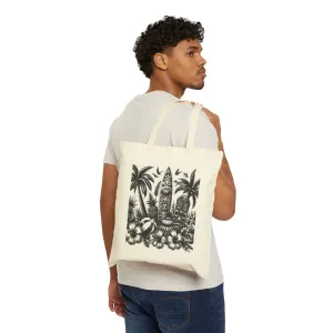 Tropical Vibes Cotton Canvas Tote Bag - Perfect for Beach Days and Everyday Use