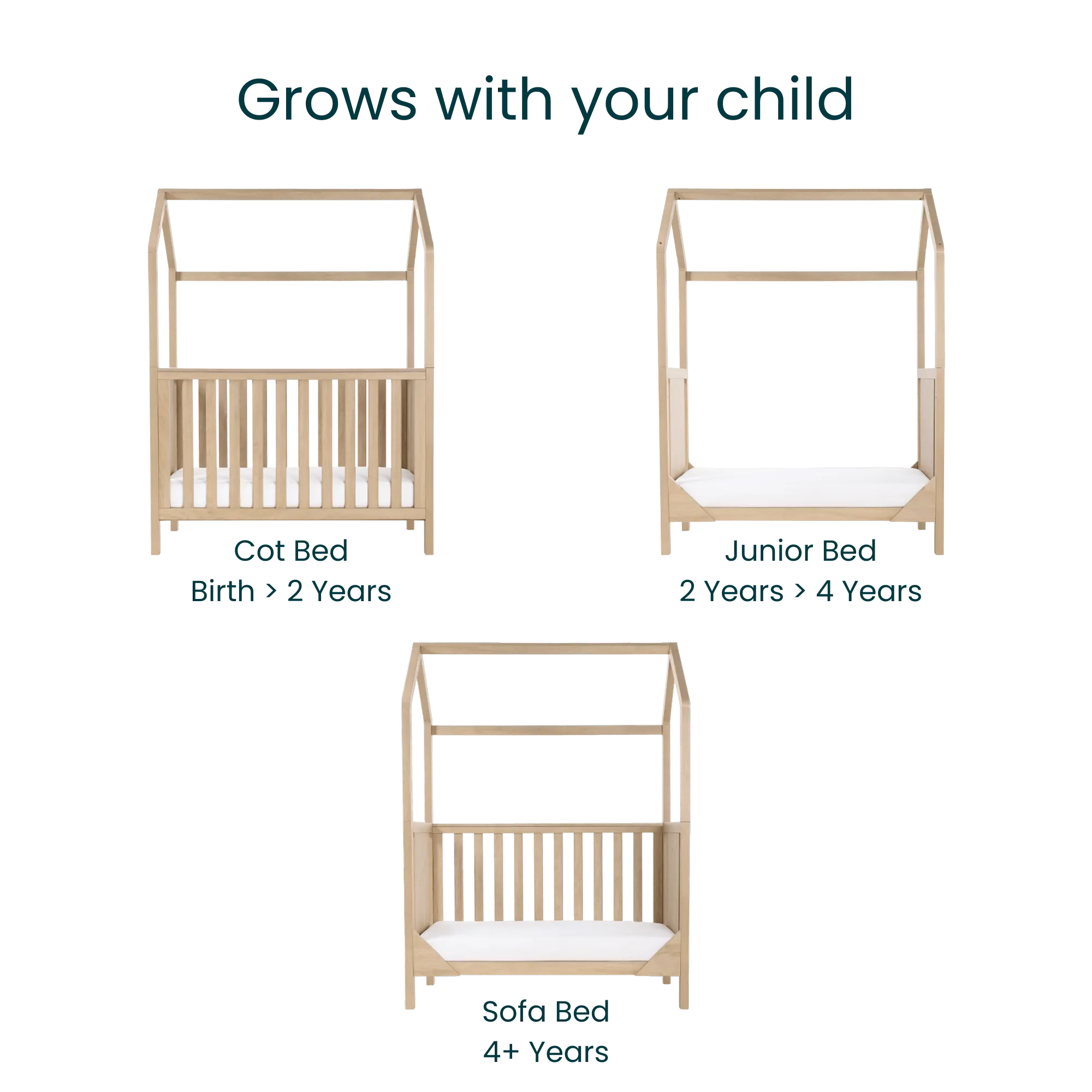 Tutti Bambini Casa 3in1 Mini House Cot Bed (120 x 60cm) - Harvest Oak