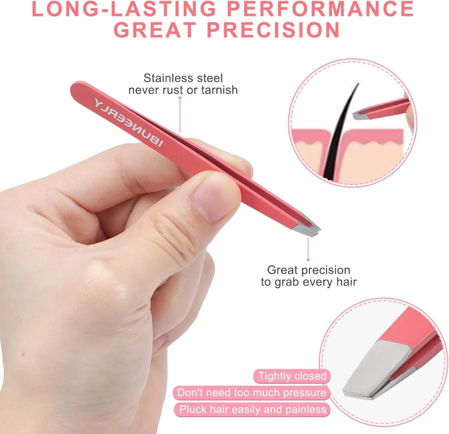 Tweezers Set, 4Pcs Tweezers for Women with Travel Case, Professional Stainless Steel Eyebrows Tweezers, Great Precision Tweezers for Ingrown Hair, Facial Hair, Splinter Removal (Multi-Color)