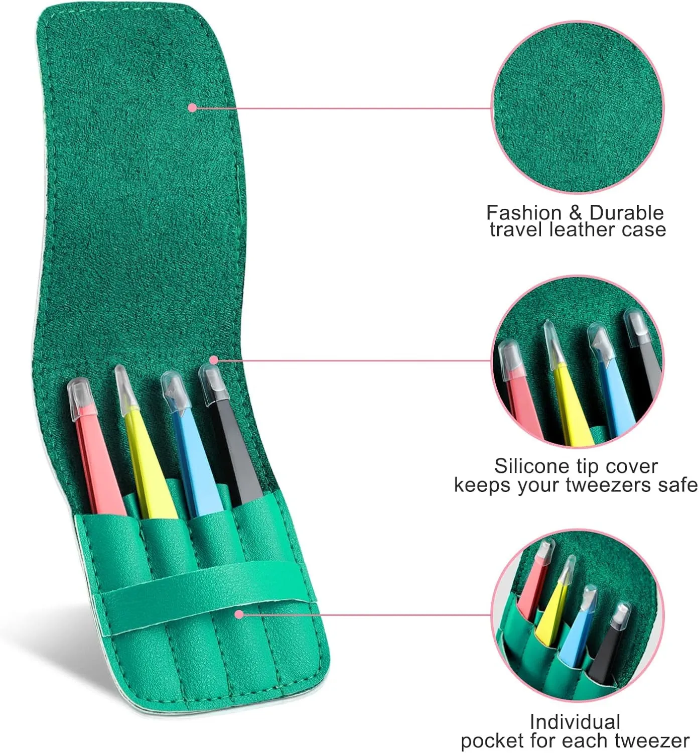 Tweezers Set, 4Pcs Tweezers for Women with Travel Case, Professional Stainless Steel Eyebrows Tweezers, Great Precision Tweezers for Ingrown Hair, Facial Hair, Splinter Removal (Multi-Color)