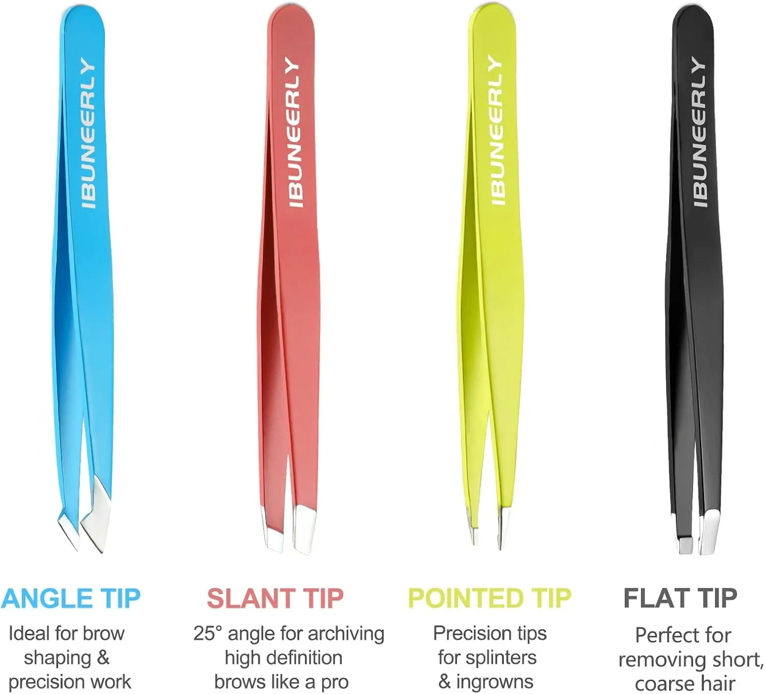 Tweezers Set, 4Pcs Tweezers for Women with Travel Case, Professional Stainless Steel Eyebrows Tweezers, Great Precision Tweezers for Ingrown Hair, Facial Hair, Splinter Removal (Multi-Color)