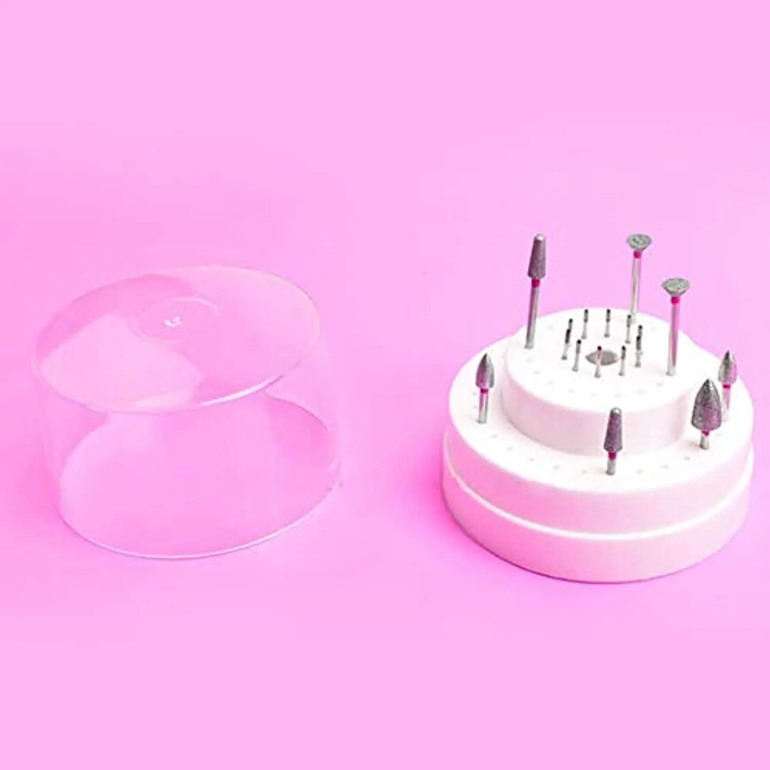 U-M pulabo 60 Holes Nail Drill Bit Holder Stand Acrylic Cover Pro Nail Art Tool White Superiorâ€‚Quality and Creative Beautiful