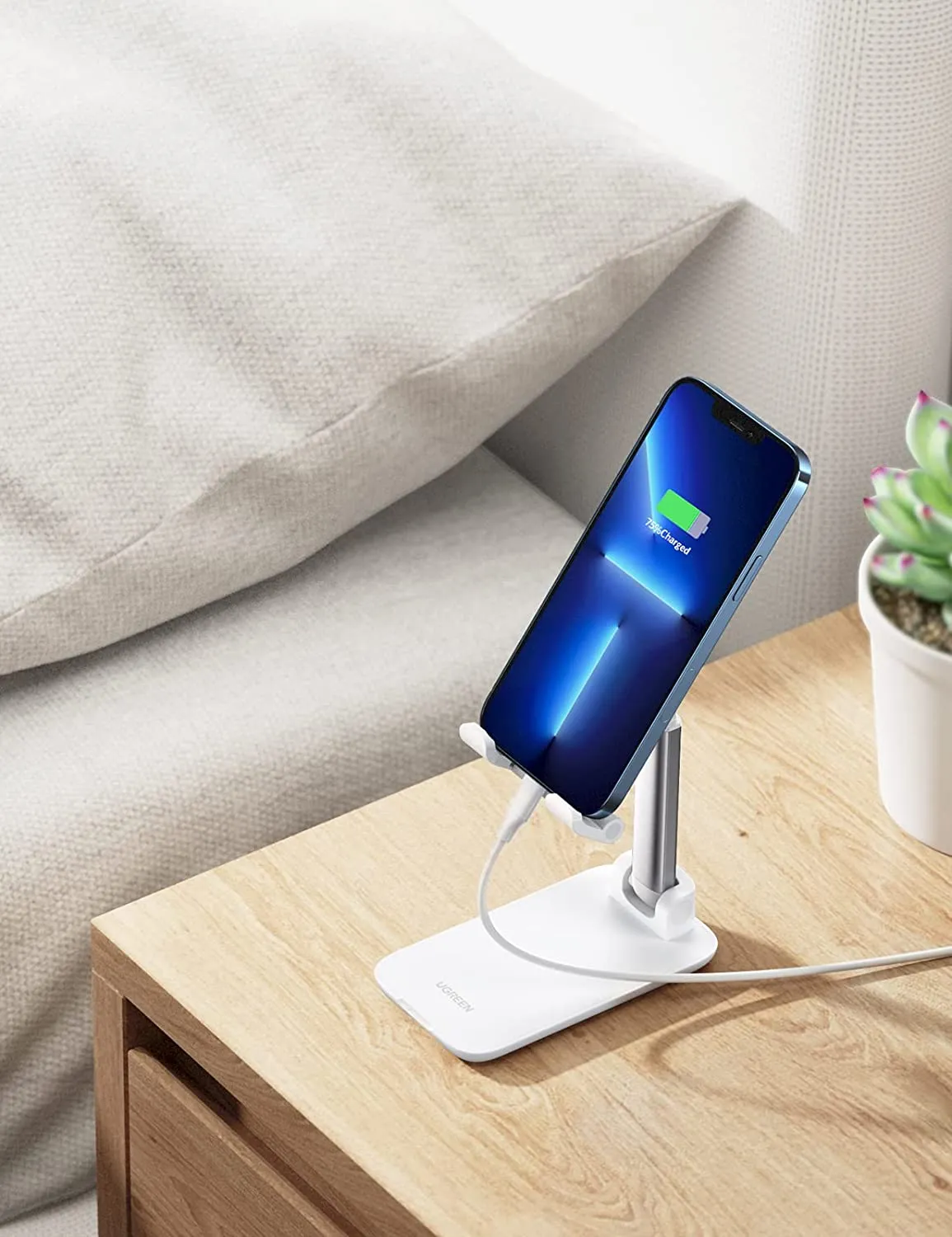 UGREEN Phone Stand Cell Phone Holder for Desk Foldable Adjustable Stand Compatible with iPhone 13 12 Pro Max 13 12 Mini XS XR X SE 8 Plus 6 7 Galaxy S21 S10 Google Pixel 5 4A XL, 4-7.2" Device, White