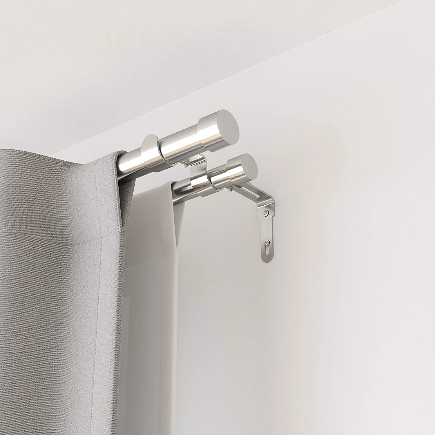 Umbra Cappa Double Set for Window Drapery in Satin Nickel– Extends from 36 to 66 Inches and Includes 2 Adjustable Curtain Rods, Matching Finials, Brackets & Hardware, 67.63 x 5.5 x 2.88, Nickel/Steel