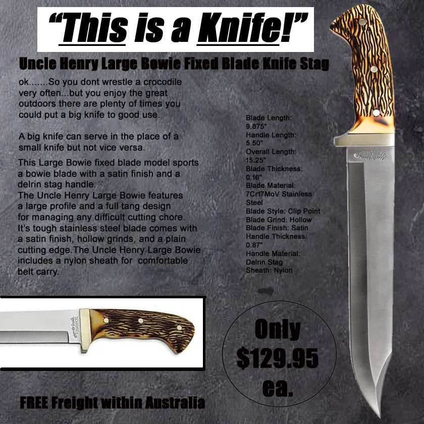 Uncle Henry 181UH Bowie Knife with 10inch High Carbon Stainless Steel Fixed Blade, Full Tang, Polyester Belt Sheath