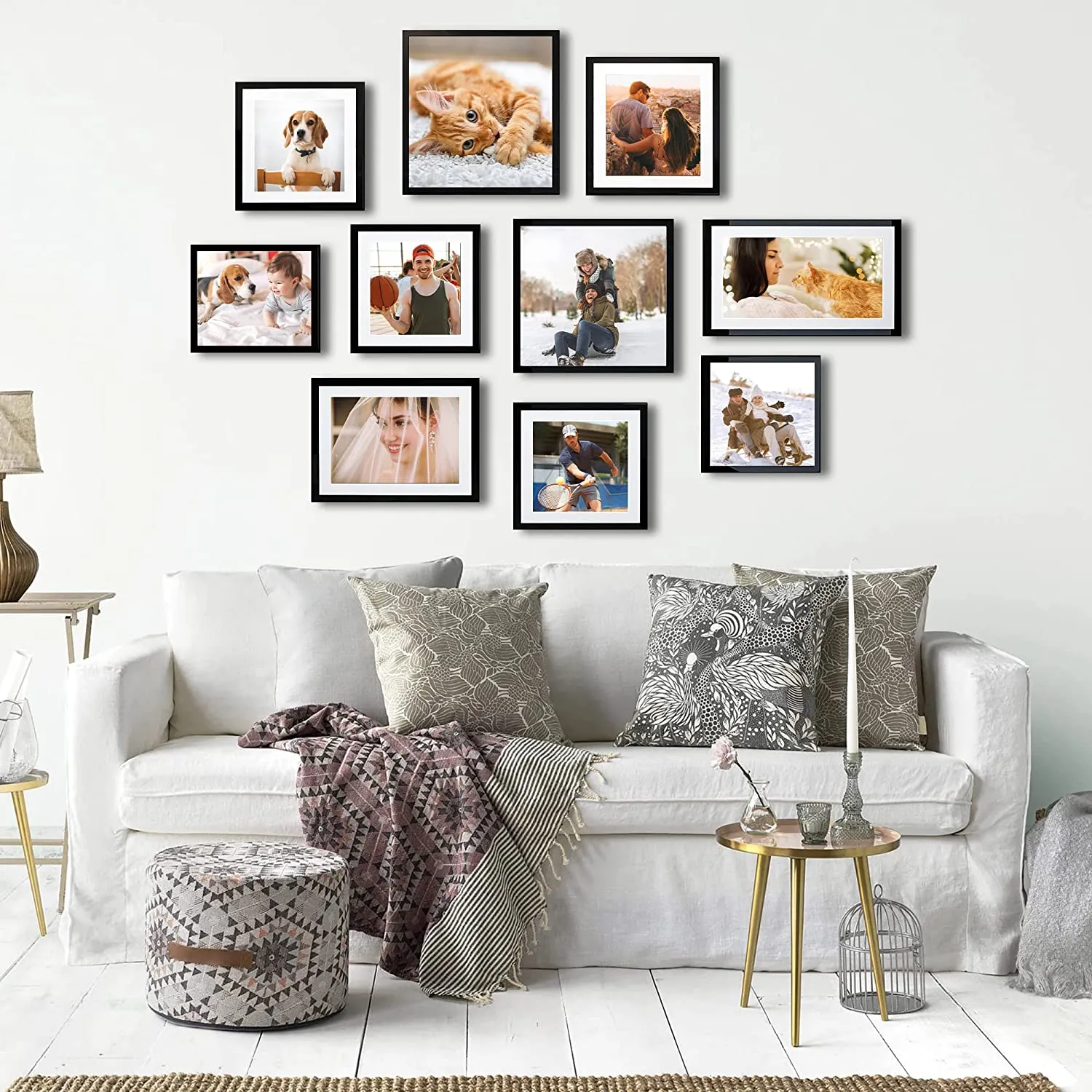 upsimples 16x16 Picture Frame Made of High Definition Glass, Display Pictures 12x12 with Mat or 16x16 Without Mat, Gallery Wall Frame Set, Black