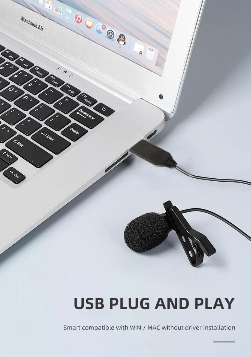 USB 2.0 (Type A) Lavalier Clip On Omni & Uni-Directional Microphone For PC, Laptop, MacBook