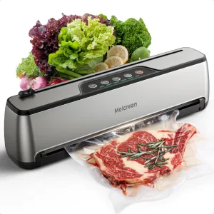 Vacuum Sealer Machine, Ultra Compact & Fully Automatic with Built-In Cutter, 85KPA High-Performance Food Vacuum Sealer, Dry & Moist Modes, 12-Inch Enhanced Seal Strip, Includes 15 Bags & Suction Hose