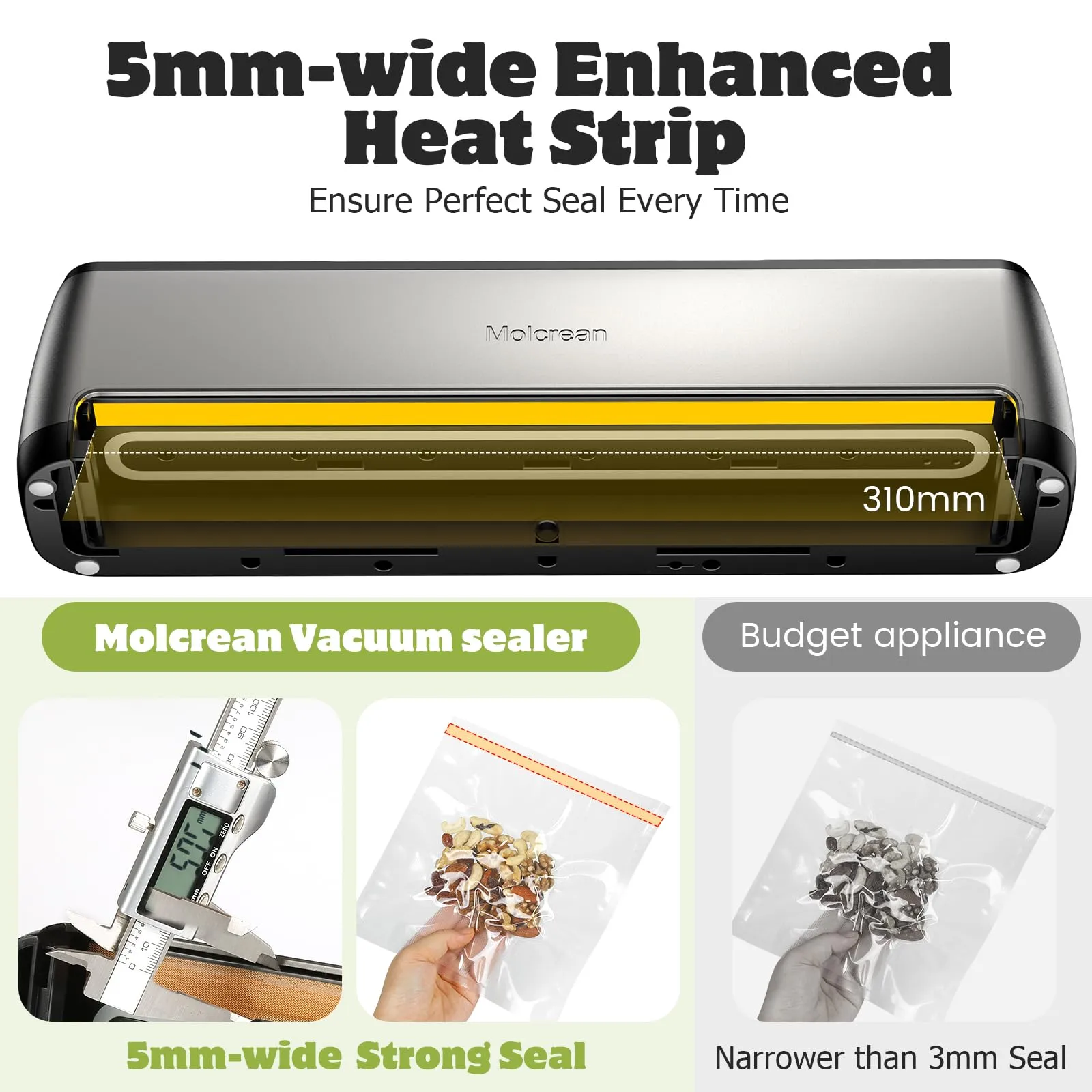 Vacuum Sealer Machine, Ultra Compact & Fully Automatic with Built-In Cutter, 85KPA High-Performance Food Vacuum Sealer, Dry & Moist Modes, 12-Inch Enhanced Seal Strip, Includes 15 Bags & Suction Hose