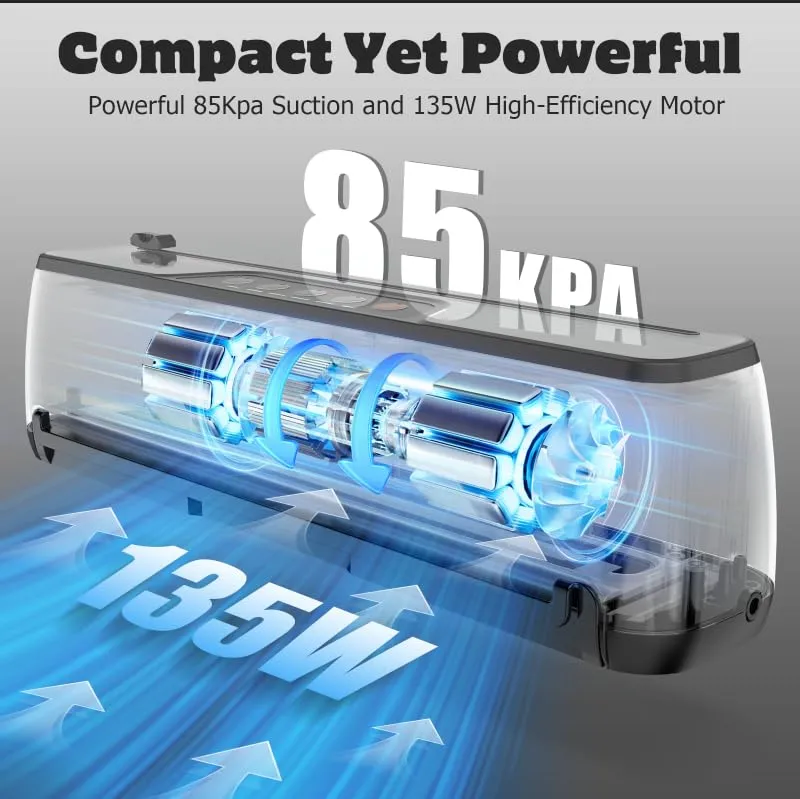 Vacuum Sealer Machine, Ultra Compact & Fully Automatic with Built-In Cutter, 85KPA High-Performance Food Vacuum Sealer, Dry & Moist Modes, 12-Inch Enhanced Seal Strip, Includes 15 Bags & Suction Hose