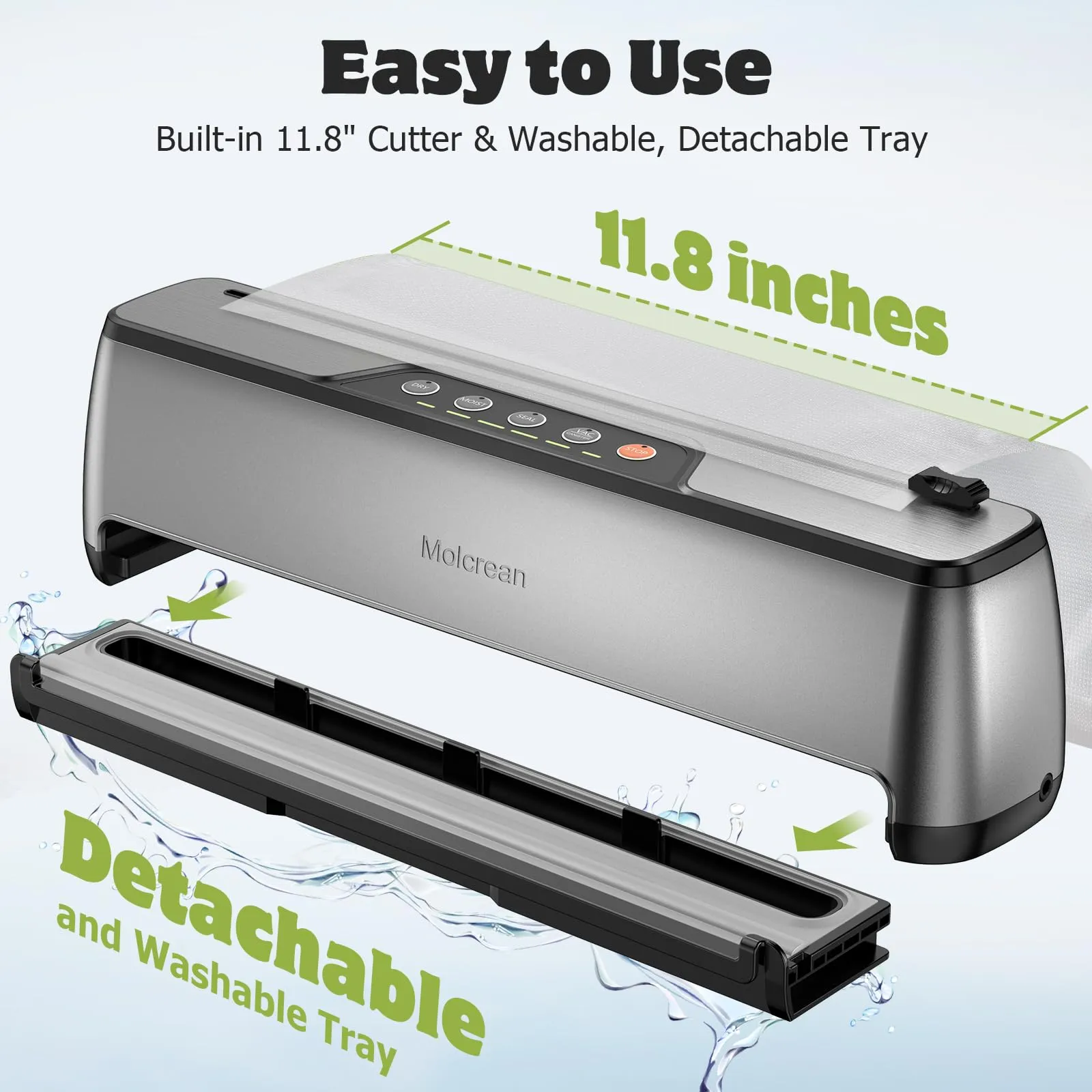 Vacuum Sealer Machine, Ultra Compact & Fully Automatic with Built-In Cutter, 85KPA High-Performance Food Vacuum Sealer, Dry & Moist Modes, 12-Inch Enhanced Seal Strip, Includes 15 Bags & Suction Hose