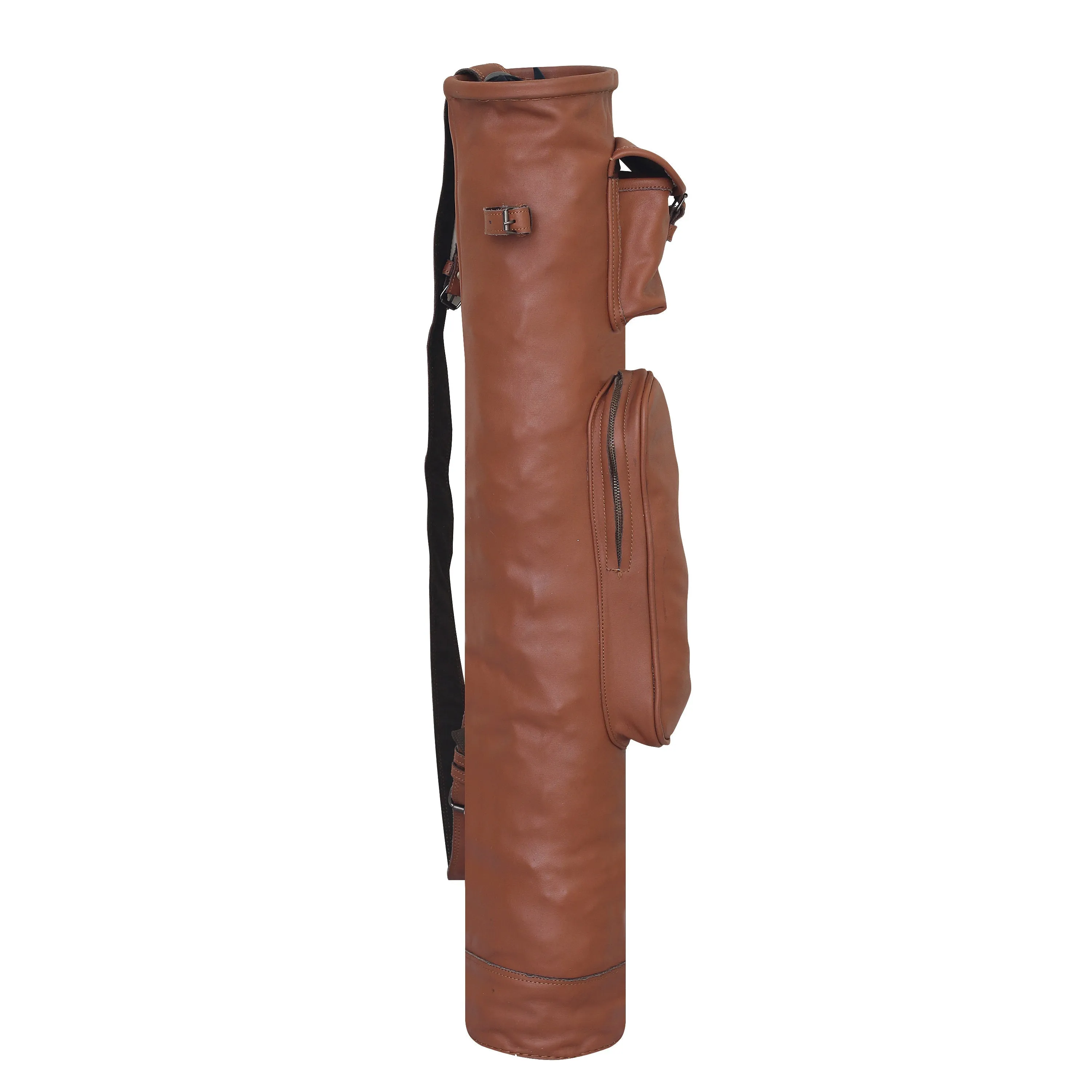 Vintage Brown Leather Golf Bag With Adjustable Shoulder Strap