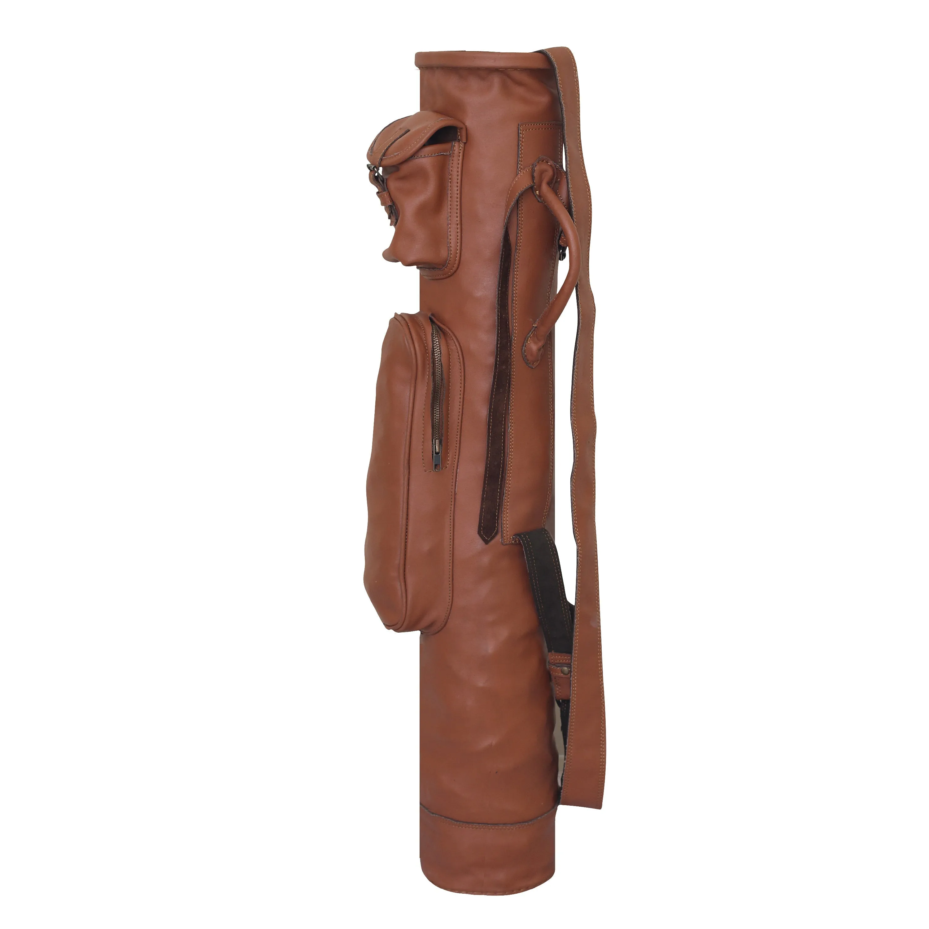 Vintage Brown Leather Golf Bag With Adjustable Shoulder Strap