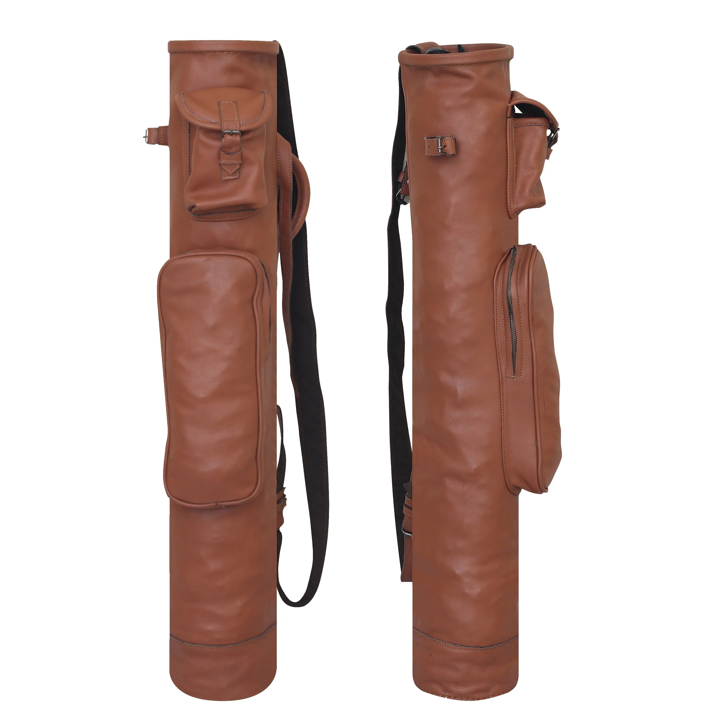 Vintage Brown Leather Golf Bag With Adjustable Shoulder Strap