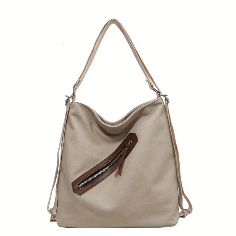 Vintage Canvas Crossbody Bag, Large Capacity Hobo Shoulder Bag, Multi Purpose Backpack With Convertible Strap