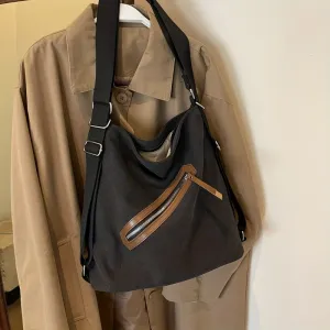 Vintage Canvas Crossbody Bag, Large Capacity Hobo Shoulder Bag, Multi Purpose Backpack With Convertible Strap
