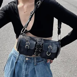 Vintage Cylinder Underarm Bag Double Pocket Design