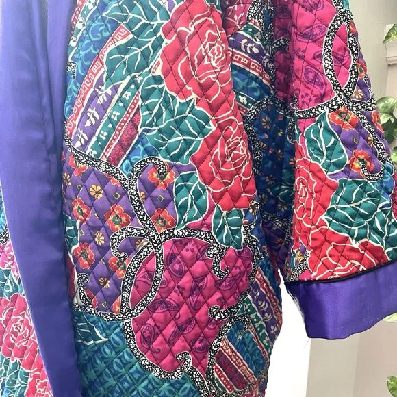 Vintage Kathleen Usherwood for Periphery Neiman Marcus Purple Red Housecoat ~Med