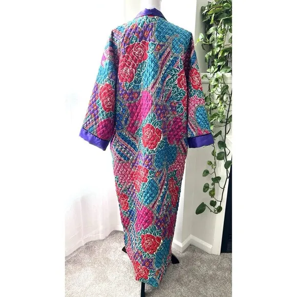 Vintage Kathleen Usherwood for Periphery Neiman Marcus Purple Red Housecoat ~Med