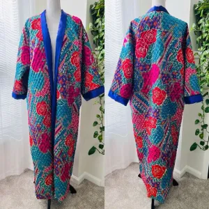 Vintage Kathleen Usherwood for Periphery Neiman Marcus Purple Red Housecoat ~Med