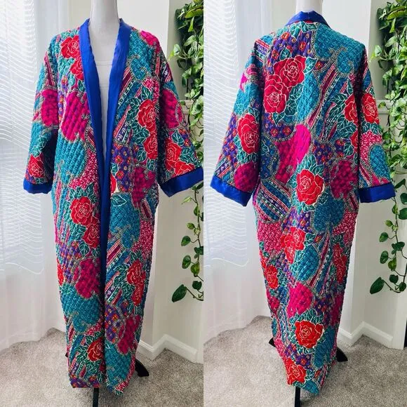 Vintage Kathleen Usherwood for Periphery Neiman Marcus Purple Red Housecoat ~Med