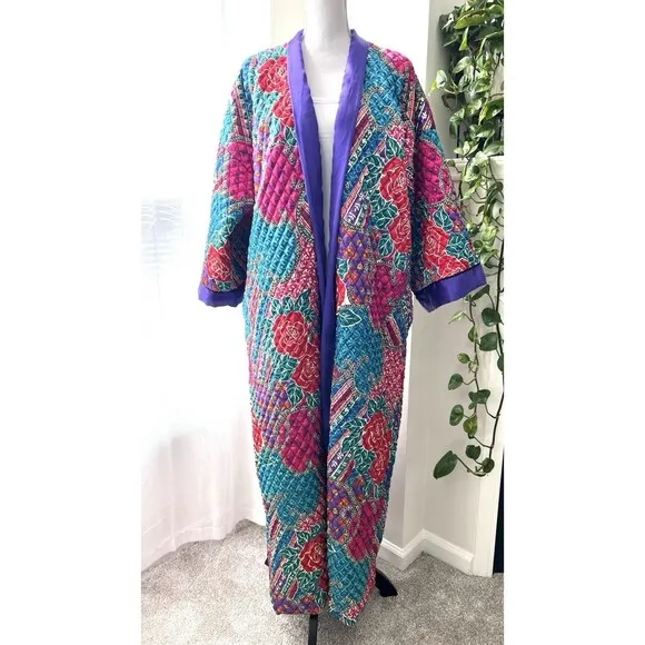 Vintage Kathleen Usherwood for Periphery Neiman Marcus Purple Red Housecoat ~Med