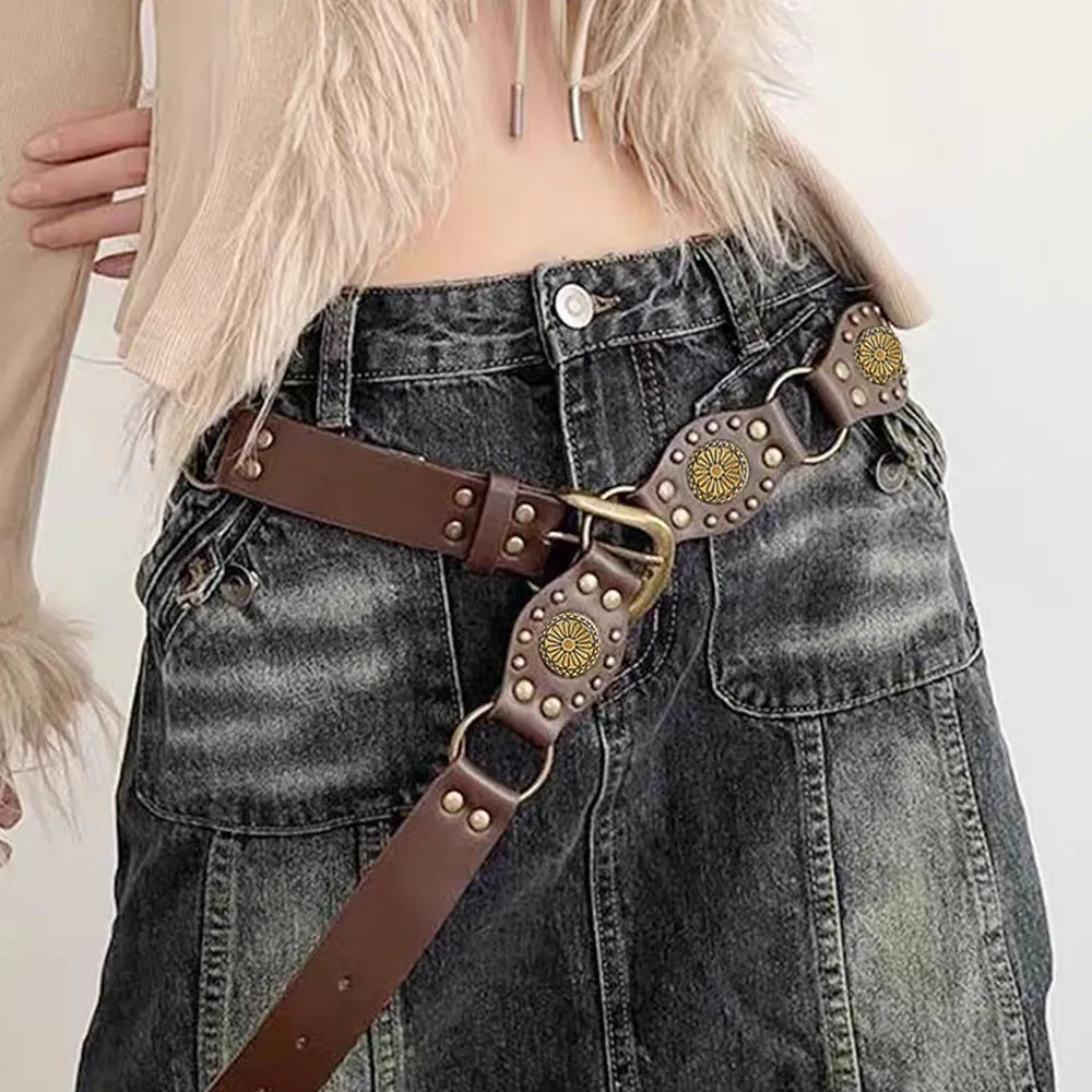 Vintage Riveted Metal Buckle Belt