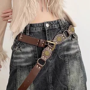 Vintage Riveted Metal Buckle Belt