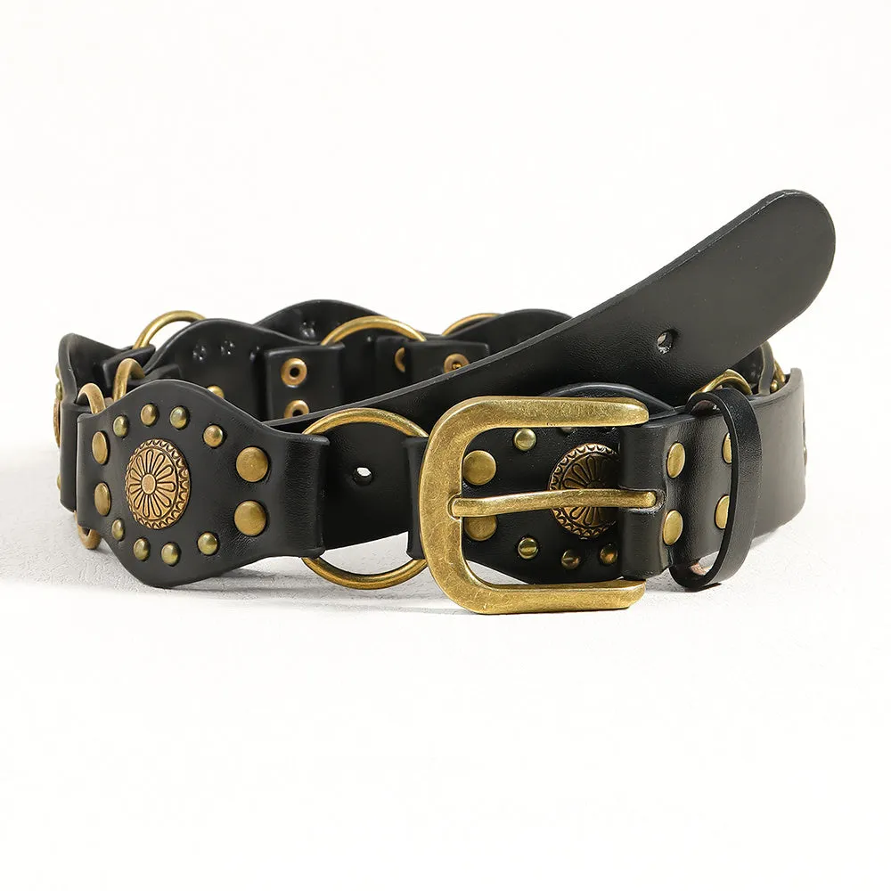 Vintage Riveted Metal Buckle Belt