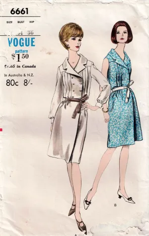 Vogue 6661 Womens Pleated Shirtdress 1960s Vintage Sewing Pattern Size 14 Bust 34 inches
