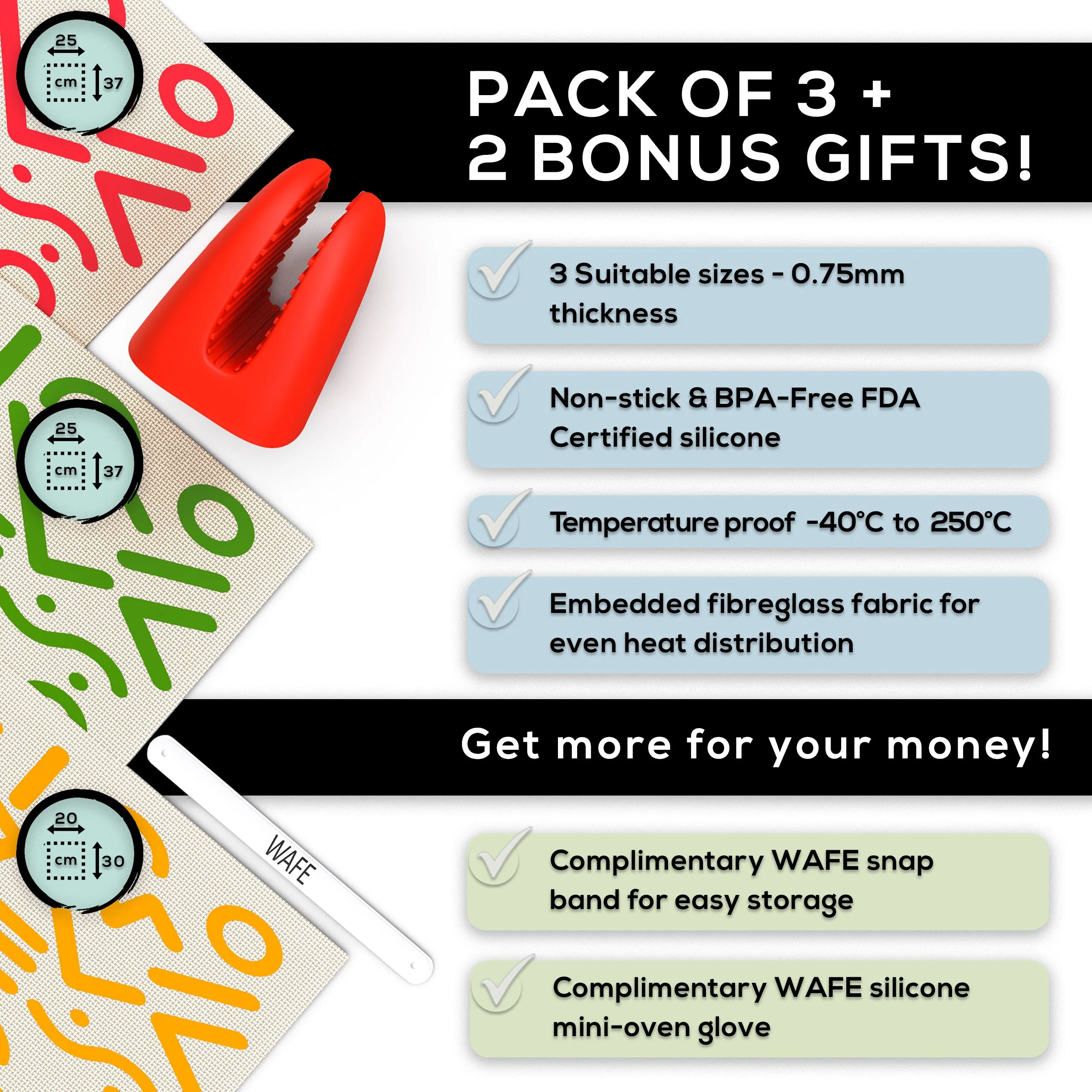 WAFE silicone baking mat set - 3PACK