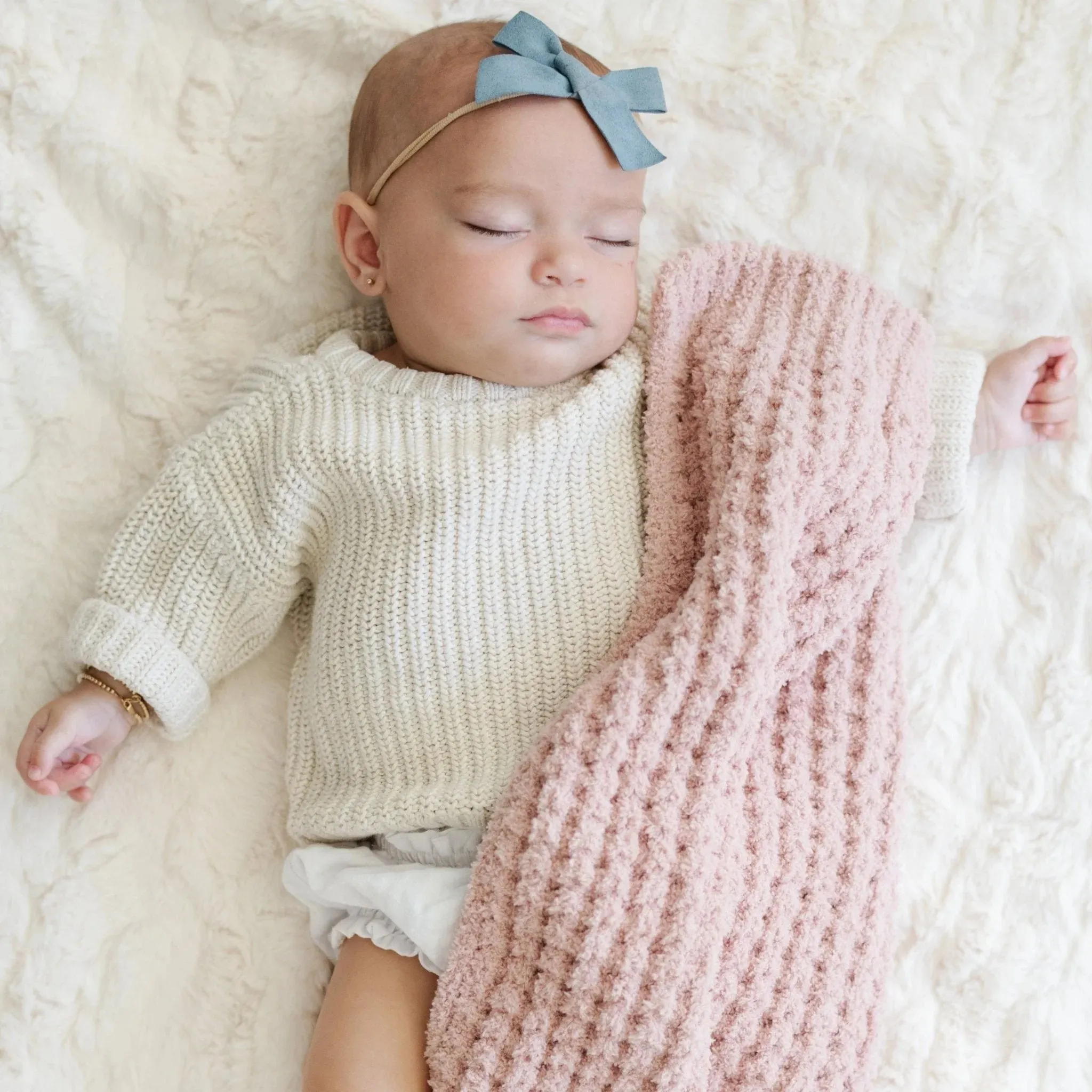 Waffle Knit Mini Blanket • Rosette