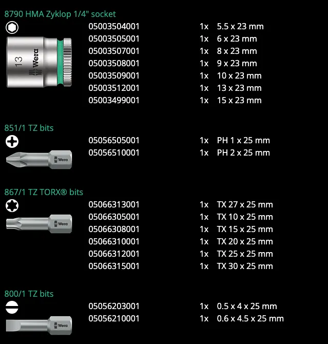 Wera Bicycle Set 3A Bits assortment with ratchet