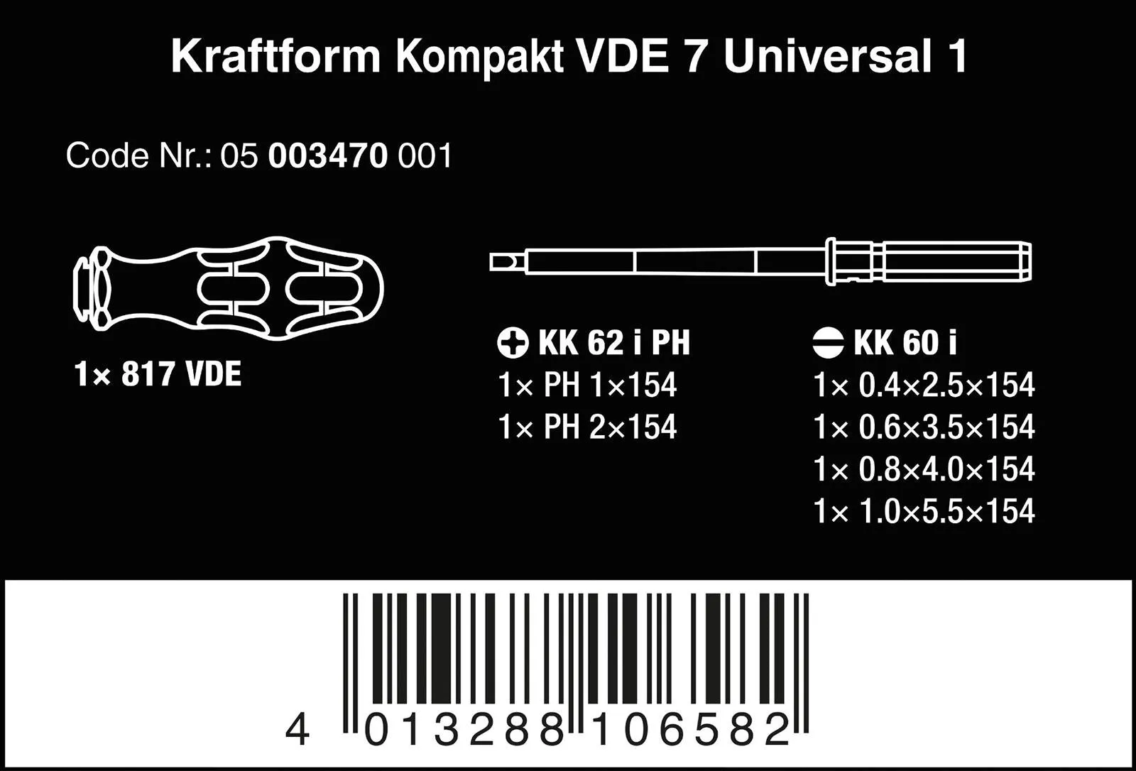 Wera Screwdriver Set VDE 7 Piece Kraftform Kompakt VDE 7 Universal 1 Slotted Phillips