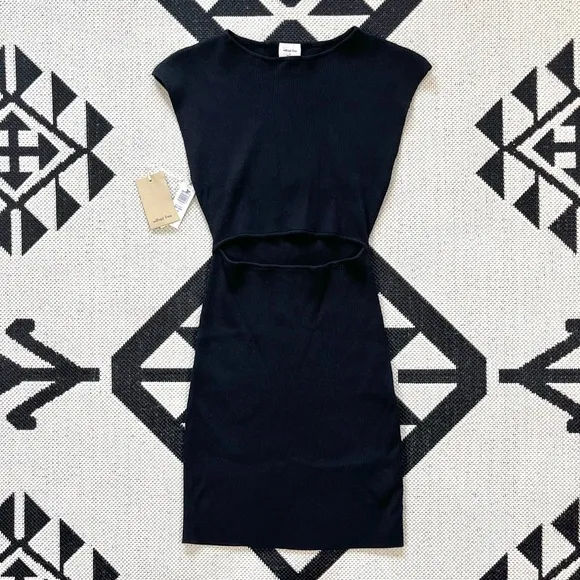 Wilfred Free Cut Out Ribbed Knit Mini Dress in Black
