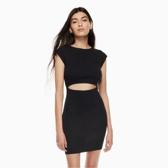 Wilfred Free Cut Out Ribbed Knit Mini Dress in Black