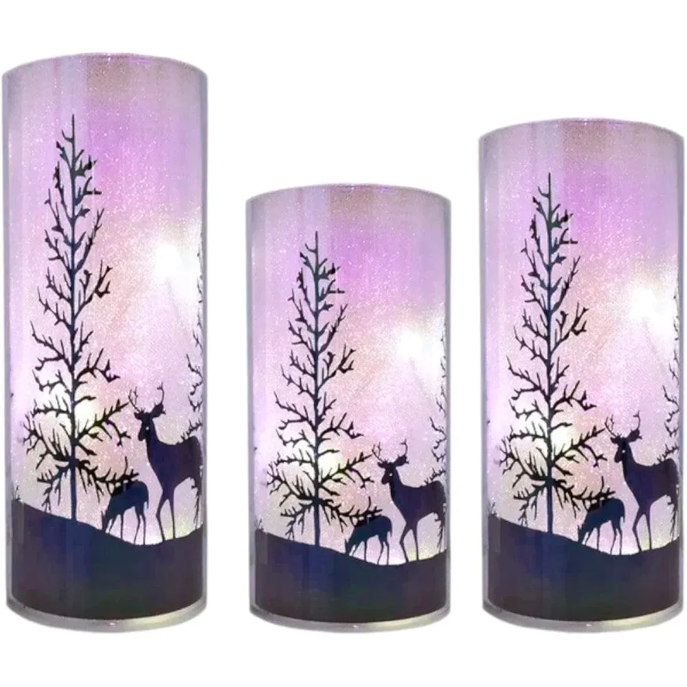 Winter Christmas Tree Stag Lamps - Multi Colour LED Lights -  3 PACK
