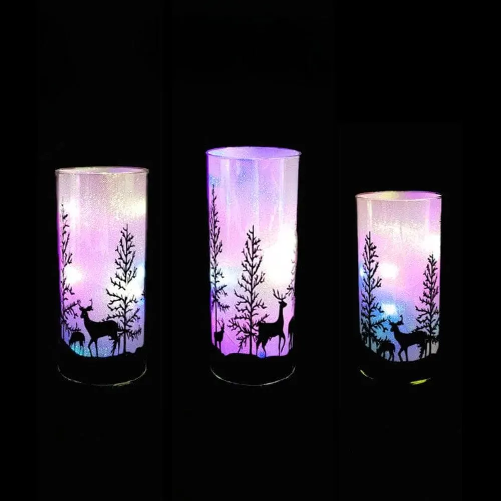 Winter Christmas Tree Stag Lamps - Multi Colour LED Lights -  3 PACK