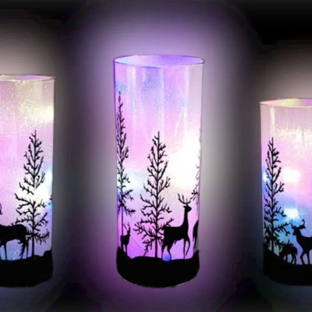 Winter Christmas Tree Stag Lamps - Multi Colour LED Lights -  3 PACK