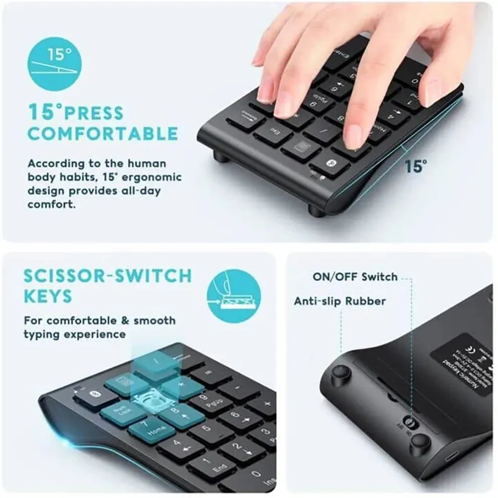Wireless Rechargeable Bluetooth Numeric Keypad - Slim 22-Keys