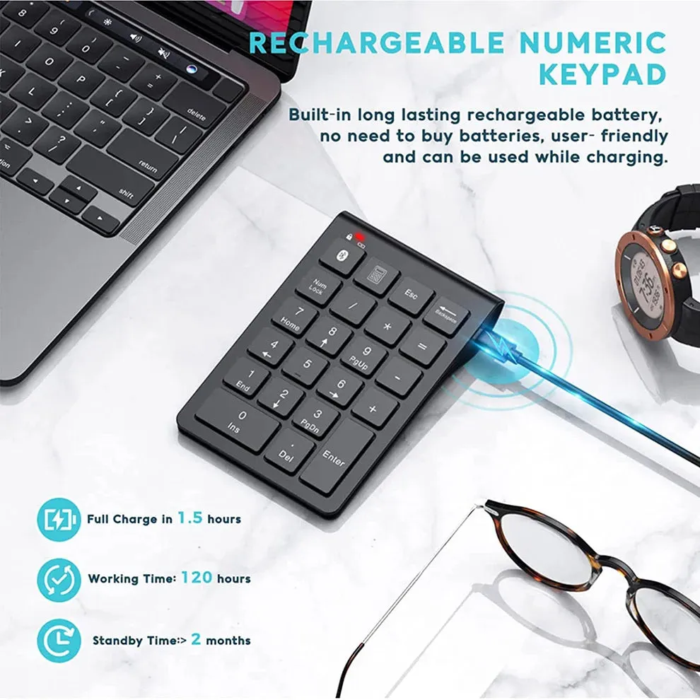 Wireless Rechargeable Bluetooth Numeric Keypad - Slim 22-Keys