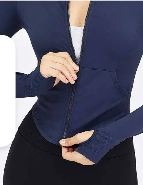 Women's Skinny Slim Zipper Short Stand Collar Coat